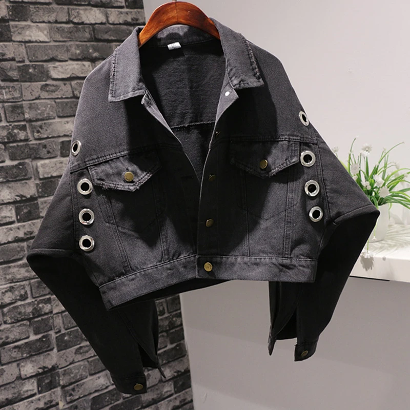 

2019 Black Jeans Jacket Women 2019 Spring Autumn New Fashion Bat sleeve Short Coat Women Denim Jacket Casual Female Outerwear