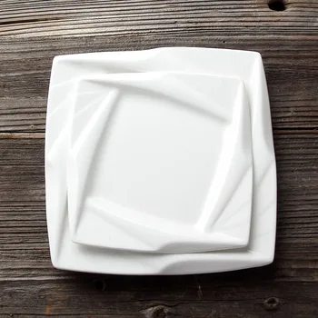 

8'' 10'' Square Kaleidoscope Ceramic Dinner Plate Porcelain Reception Serving Dish Dinnerware for Appetizer, Pasta and Pastry