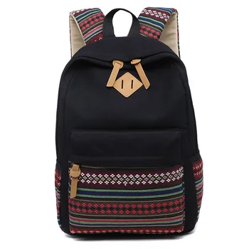 

2019 Creative School Bag For Girls Fashion Striped Print Backpack Women/Men Canvas Shoulder Bags
