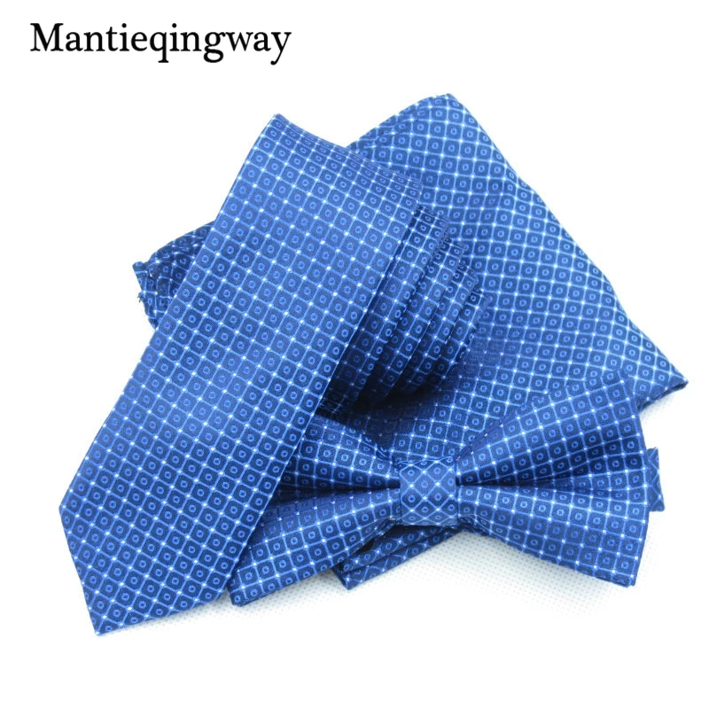 Mantieqingway Мода 5 см галстук + галстук бабочкой карман квадратный набор для мужчин полиэстер горошек плед Бизнес Neakwear Ханки свадебные