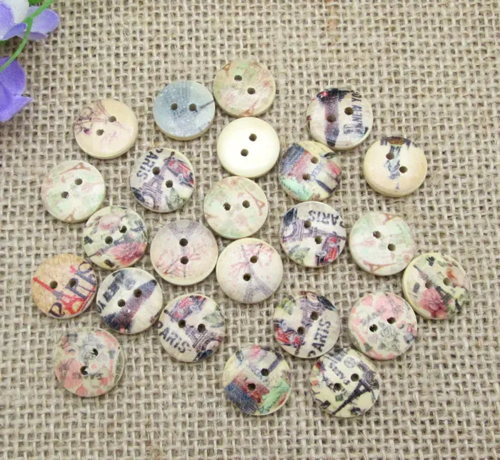 

100pcs 15mm Mixed Round Tower Wooden Buttons For Clothes Crafts Sewing Decorative Needlework Scrapbooking DIY Accessories