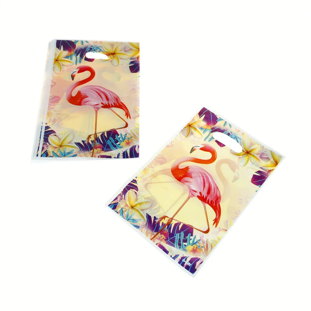 Birthday Flamingo Event Party Supplies 6PCS Flamingo Theme PE Printed Plastic Candy Gift Bags Shopping Flamingo Bag For Kids