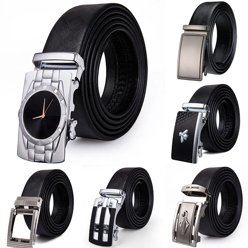 

Men Belt Male Genuine Leather Strap Belts For Men Top Quality Automatic Sliver Buckle black Belts Famous Brand cinturon hombre