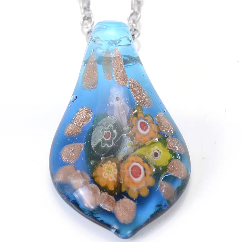 Ручной работы из муранского золотой песок Lampwork Стекло 5 цветов цветок лист Подвеска Fit Цепочки и ожерелья для Для женщин девочек вечерние подарок шнур