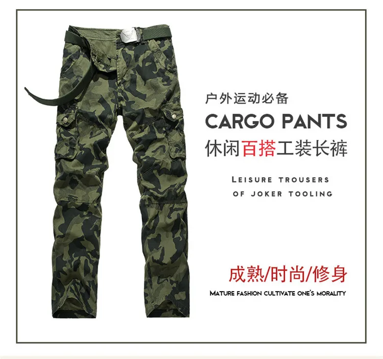 Men's Multi-Pocket Camo Pants Fashion Men Cotton Casual Camouflage Military Cargo Pants Tactical Outdoor Army Trousers No Belt (3)
