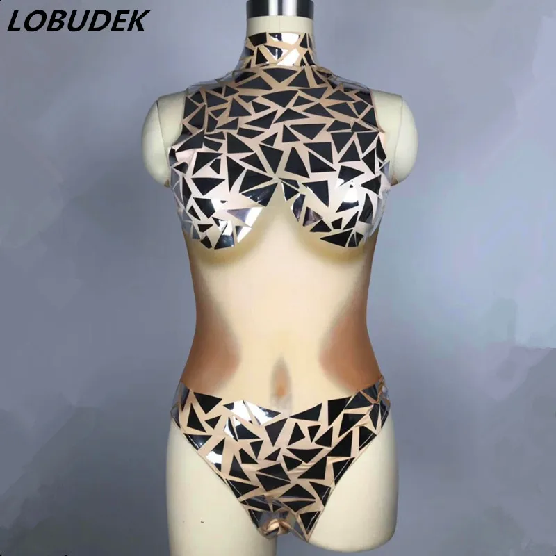 

Silver Sequins Sleeveless Bodysuit Female Male Nightclub Stage Outfit Bar Party Pole Dancing Performance Costume Dance Clothing