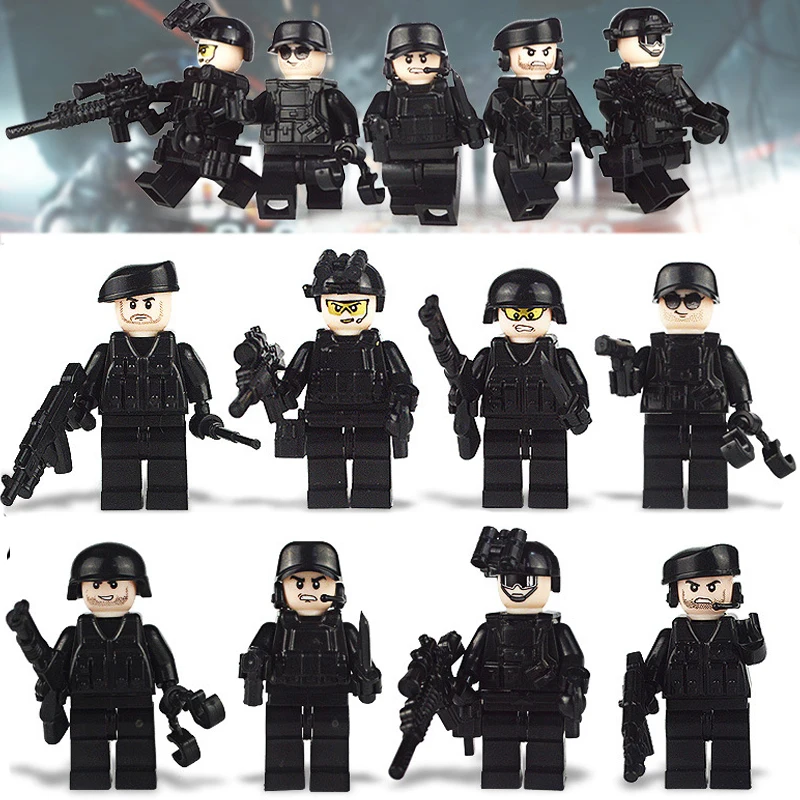 

8pcs/set Legoing Military SWAT Teams Army Figures Set Model Building Blocks Kits Weapon Accessories Brick Toys For Children Gift