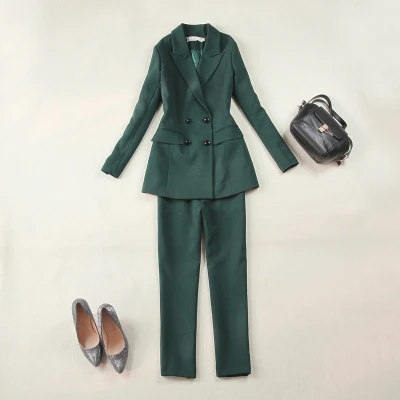 Осенний модный костюм женский деловой костюм куртка и длинные секции темперамент Повседневный Двухсекционный брюки tideThe костюмы для женщин - Цвет: Зеленый