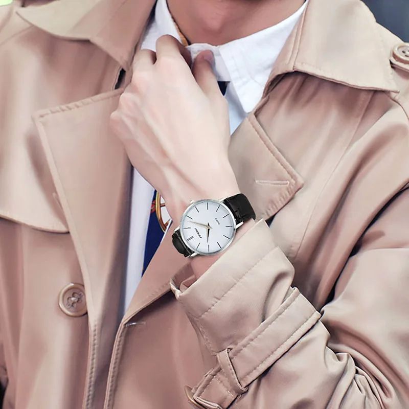 

SINOBI Fashion Super Slim Quartz Watch Analog Dial Display Casual Simple Leather Band Business Men's Watches Factory Direct Sale