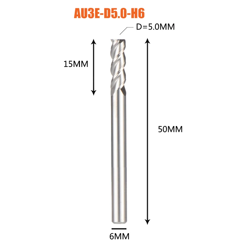 ЧПУ Алюминиевый Фрезерный резак твердосплавная Концевая фреза 3 флейты с квадратной головкой Приплюснутые концевые фрезы d1 до d12 вольфрамовые стальные фрезы - Длина режущей кромки: 1PC-AU3E-D5.0-H6