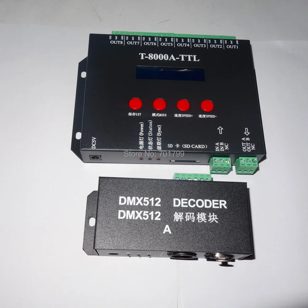 T-8000a Off-Line LED SD Card контроллер пикселей(SPI, 1024 пикселей* 8 портов) с DMX512 порт, работать с DMX консоли выбрать модели