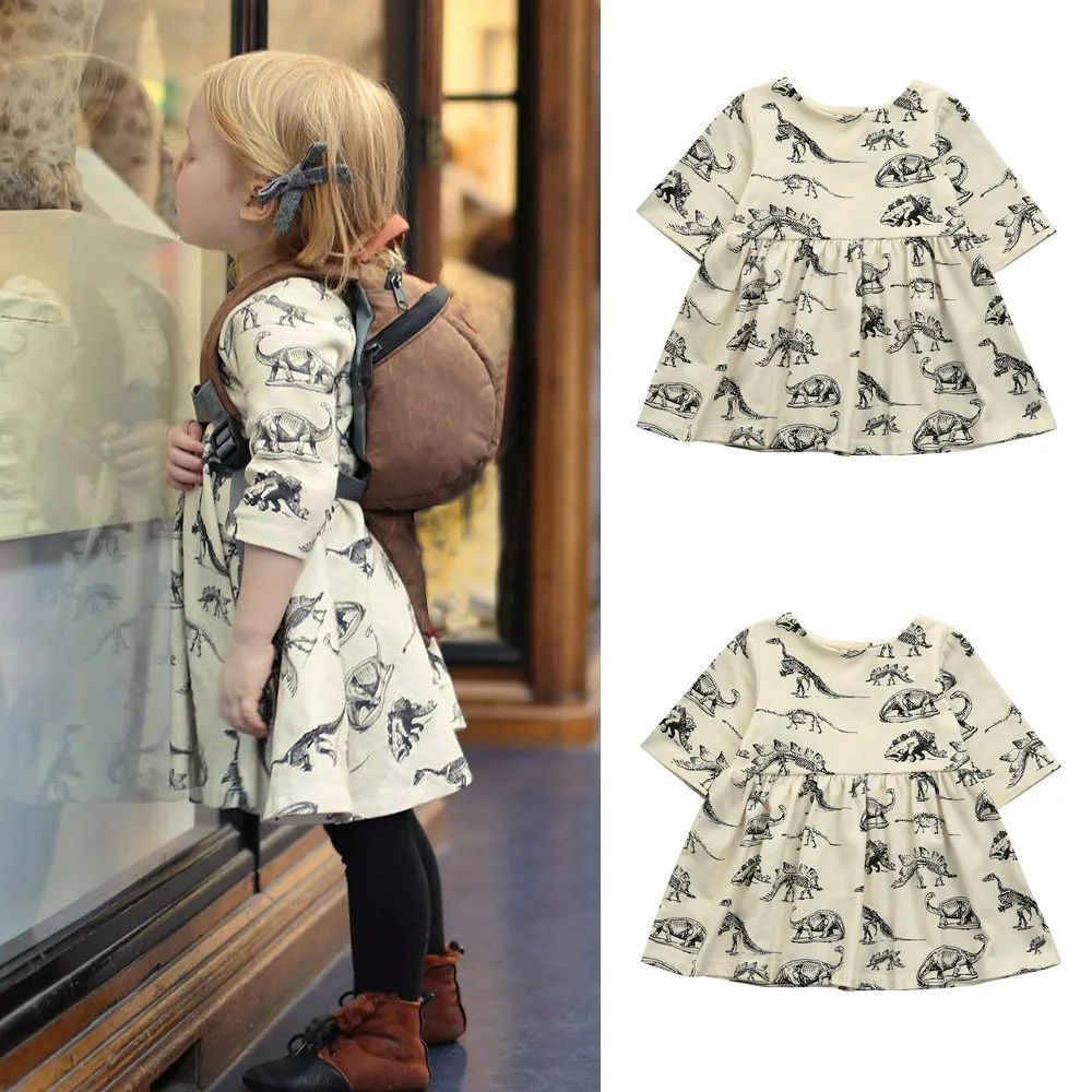 

Toddler Infant Baby Girls Cartoon Dinosaur Print Sun Dresses Clothes Outfits winter vestidos robe fille new