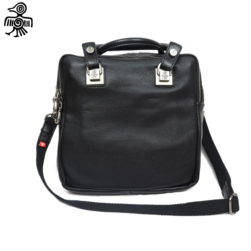 

Sunbird Black Genuine Soft Cow Leather Business Multi-structure Vintage Shoulder Bag with Double Zpper Men's Work Bag