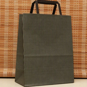 

New Style 27x21x11cm Black Gray Stripe Festival Shopping Bags Paper Bag With Handles10pcs Paper Gift Bag With Handle H0199