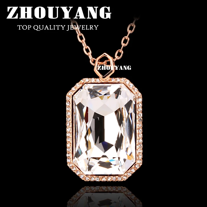 

ZHOUYANG ZYN502 Noble Fashion Style Big Clear Crytal Rose Gold Color Pendant Necklace Jewelry Austrian Crystal Wholesale