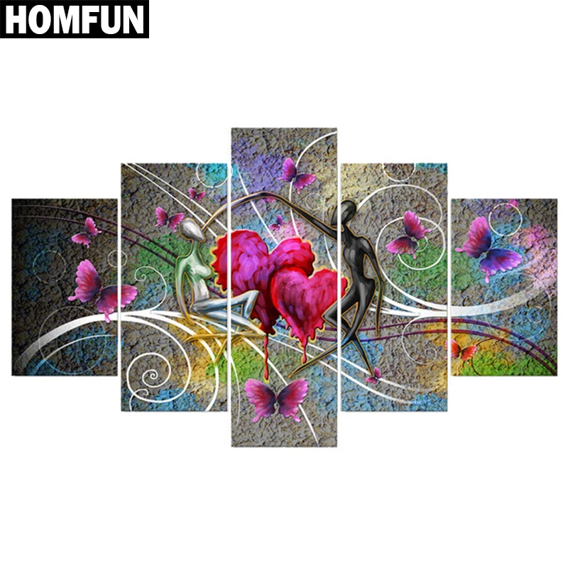 

HOMFUN 5pcs Full Square/Round Drill 5D DIY Diamond Painting "colorful heart" Multi-picture Combination Embroidery 5D Decor