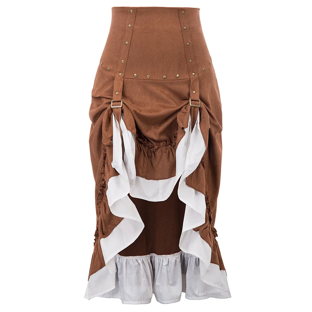 Женская готическая юбка стимпанк викторианские заклепки украшенные рюшами Асимметричная высокая-Низкая классная уличная Юбка Готическая Женская faldas
