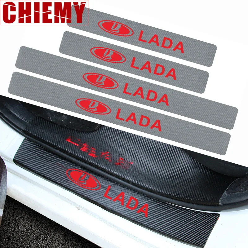 

Car Styling 4pcs Carbon fiber Door Sill Scuff Car Door Plate Car Stickers for Lada Niva Kalina Priora Granta Largus Vaz Samara