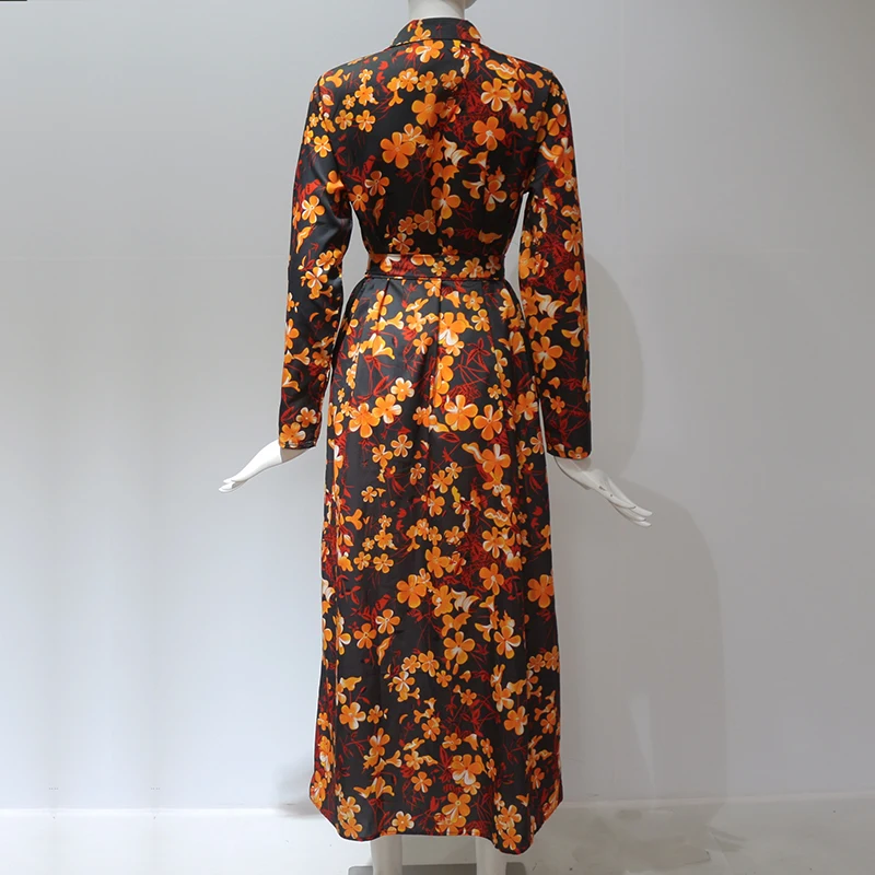 Aachoae Summer Long Dress Women Floral Print Boho Dress Long Sleeve Turn Down Collar Shirt Dress Ladies Casual Dresses Vestidos