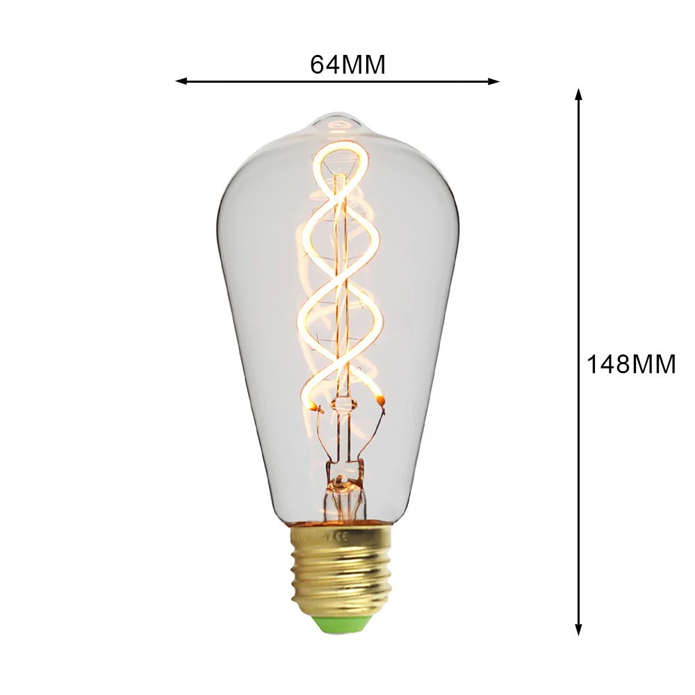 Tianfan светодиодные лампы Винтаж свет Светодиодная лампа, лампы накаливания спираль Сердце 4 W 110/130 V 220/240 V E27 лампа Эдисона - Испускаемый цвет: ST64 Spiral Clear