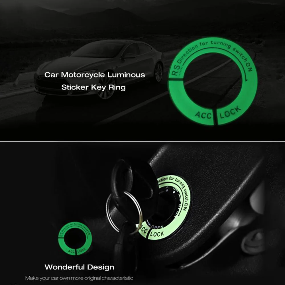 

New 3D Car Ignition Switch Cover Luminous Key Ring Hole Cover Sticker Automobile Accessories