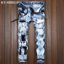 Люкс Мужская Бренд Джинсы Плюс размер 28-38 Slim fit Джинсовые Брюки для Человека Винтаж Проблемные Брюки Мода Hip Hop Мужские Разорвал Жан