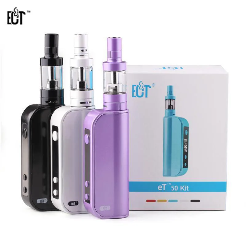 

100% Original ECT E Cigarette 50W ET50 Box Mod 2200mah Starter Kit 2.5ml Mini Fog Vaporizer 18650 et50 battery low resistance