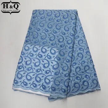 

Sky blue African Cotton Lace Fabric 2018 High Quality Swiss Lace Embroider with Beads and Stones 14 Color for Clothing Dresses