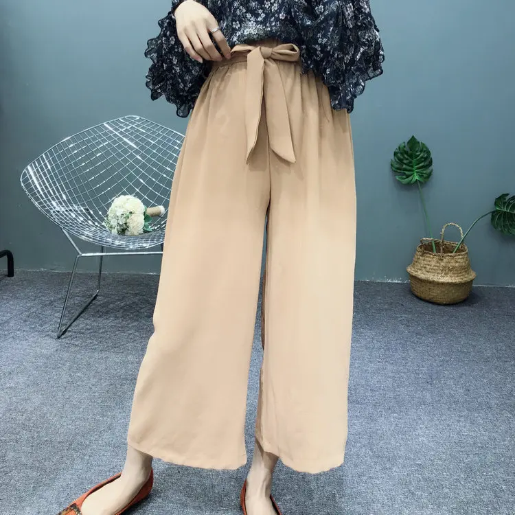 Весной и летом 2018 Корейская версия свободные комфорт новая высокая талия Элегантный чистый цвет девять очков свободные штаны