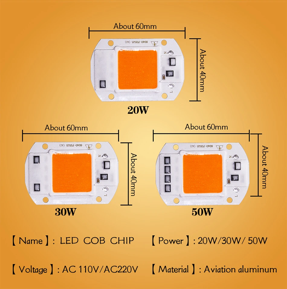 Полная лампа полного спектра Cob Led Grow Light Chip DIY 20 Вт 30 Вт 50 Вт домашняя игровая палатка коробка садовая Гидропоника растение цветок Цветение AC