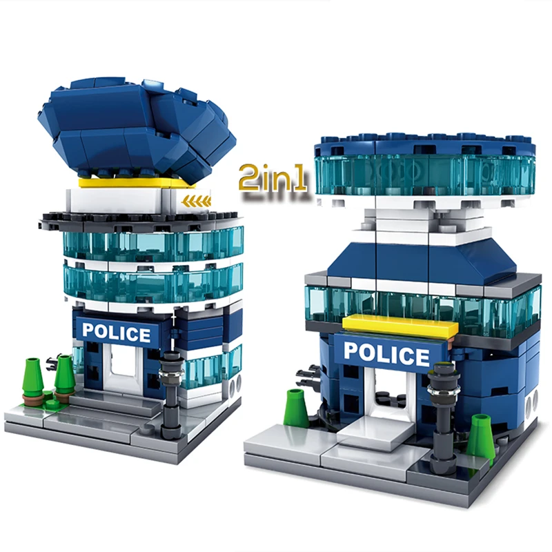 KAZI 131PCS City Mini Architecture Police Station Headquarter Model Building Blocks Children Educational Learning Toys