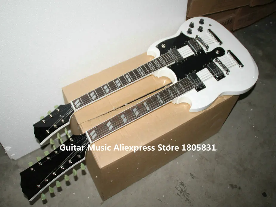 Guitarra eléctrica de doble cuello blanco de tienda personalizada 6/12