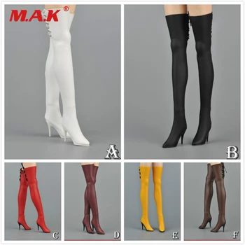 

1/6 Scale Female Shoes Accessory Long High Boots 6 Colors Model with Feet Full Inside for 12 inches Woman Action Figure Body