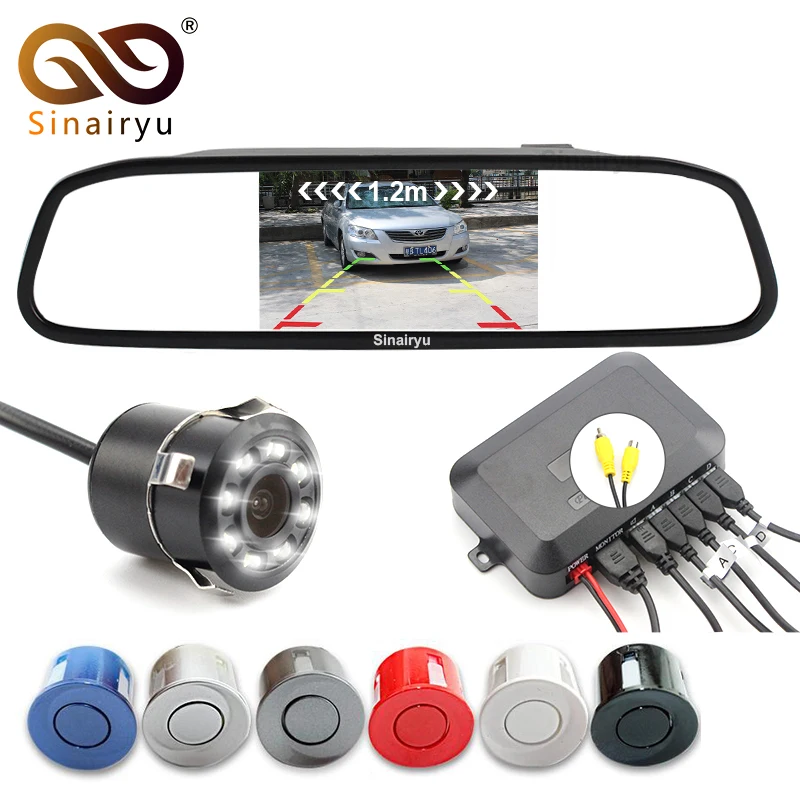 

Sinairyu Car Visible Parking Assistance, 4.3" TFT Mirror Monitor With Rear View Camera and Video Reverse Radar Parking Sensor