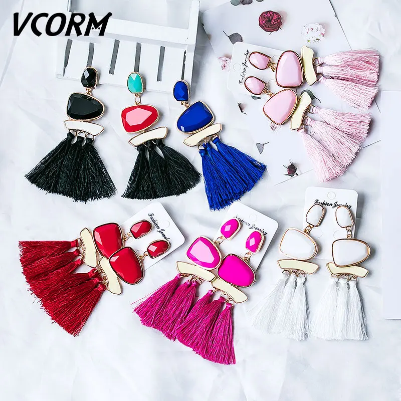 

VCORM Bohemian Big Tassel Pendant Earrings Handmade vintage Geometric Earrings for Women Girls Wedding Party Boho Jewelry Gift