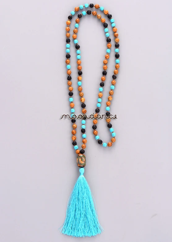 cura gene Sabio De las mujeres de las borlas del collar hecho a mano mezclado jaspe y lava  piedra turquesa collar de cuentas hilo nudo collar de yoga para  mujeres|yoga necklace|tassel necklacestone bead necklace -