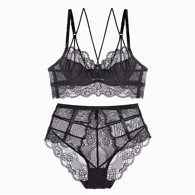

YSANSCA Women Ultra-thin Bra Set Underwire Embroidery Lace Bra Panties Set Floral Transparent Sexy Lingerie Soft Bra Brief Set
