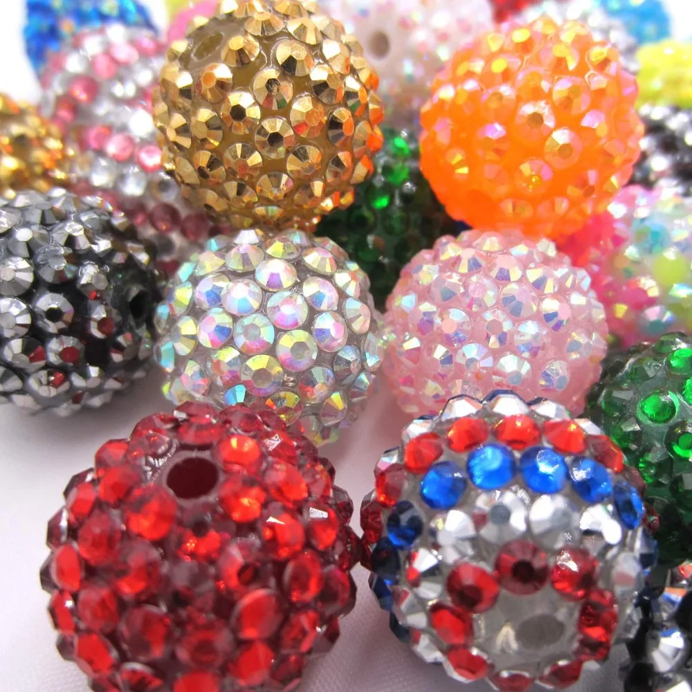 

Mix 10Pcs/Lot 20mm Resin Rhinestone Straight Hole Bead DIY Hand Made Jewelry Accessories For Kids Small Quantity Wholesale Price