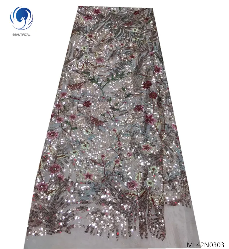 

Beautifical sequins net lace dress 2019 high quality laces fabrics sequin fabrics for wedding bling laces 5yards/lot ML42N03