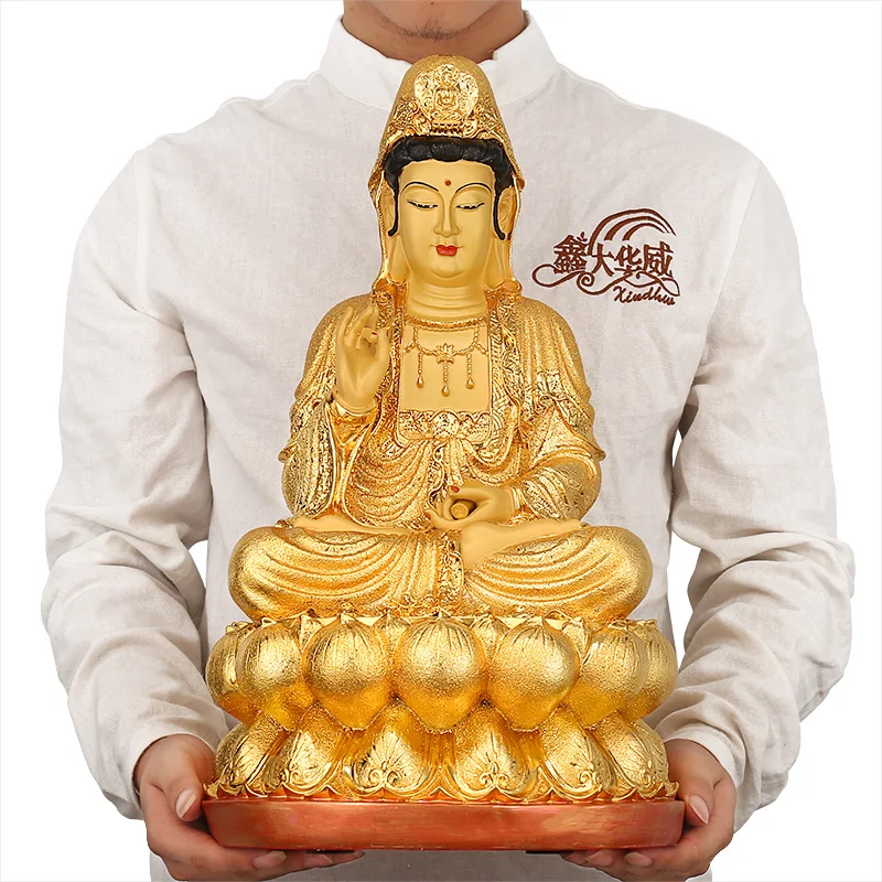 Горячая Распродажа# большая# Хорошая фигурка Будды# домашнее благословение семьи безопасное удача Будда-Азия Золотая Будда Гуаньинь статуя лотоса