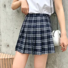 Женская плиссированная повседневная юбка с высокой талией, Студенческая юбка в клетку, Милая Короткая юбка, женская одежда