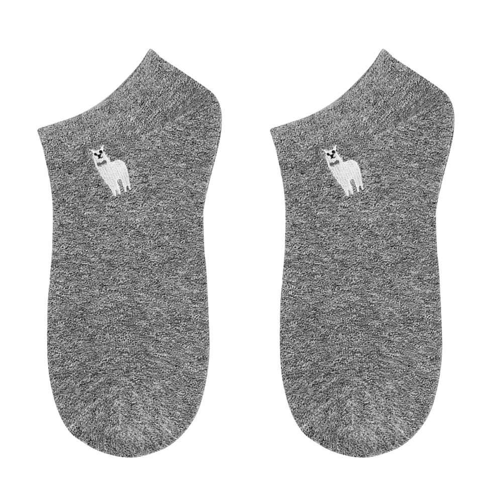 Дышащие хлопковые милые чулочно-носочные изделия с вышивкой в виде альпаки; женские короткие носочки; Школьные носки для девочек; Тапочки