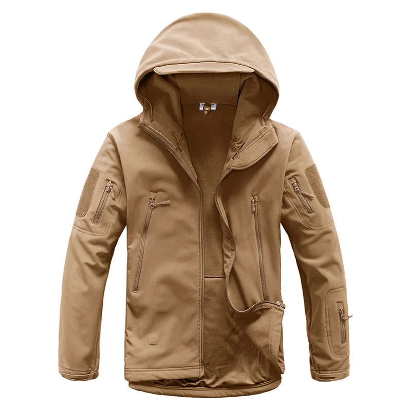 TACVASEN армейская камуфляжная куртка, пальто, Мужская тактическая куртка, флисовая водонепроницаемая куртка, флисовая ветрозащитная военная одежда для охоты - Цвет: Sand