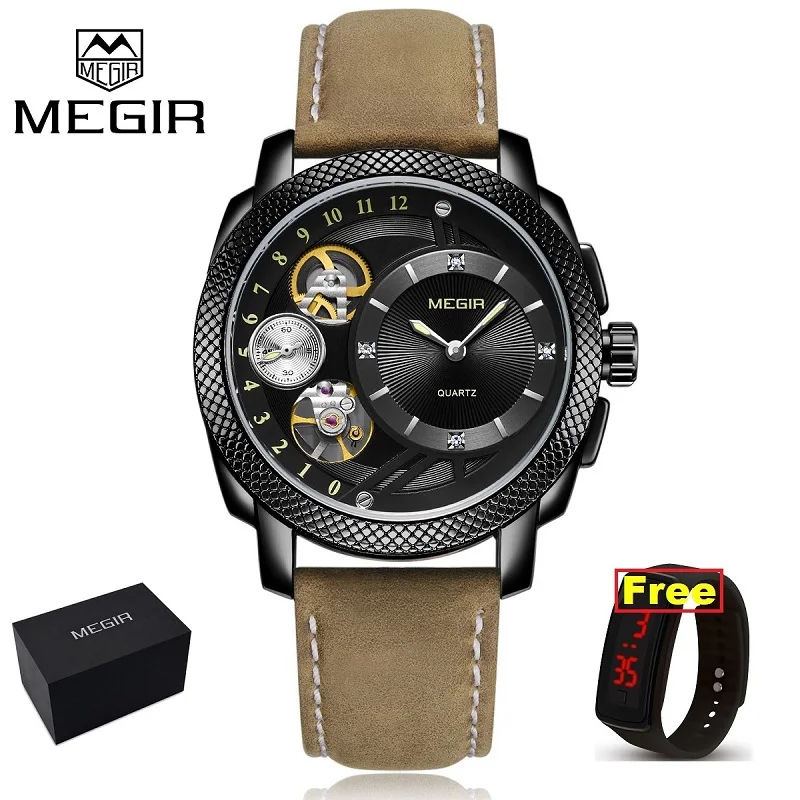 MEGIR модные мужские часы лучший бренд класса люкс Спортивные кварцевые наручные часы с кожаным ремешком армейские часы мужские часы Erkek Kol Saati - Цвет: L-BR Plus-Original