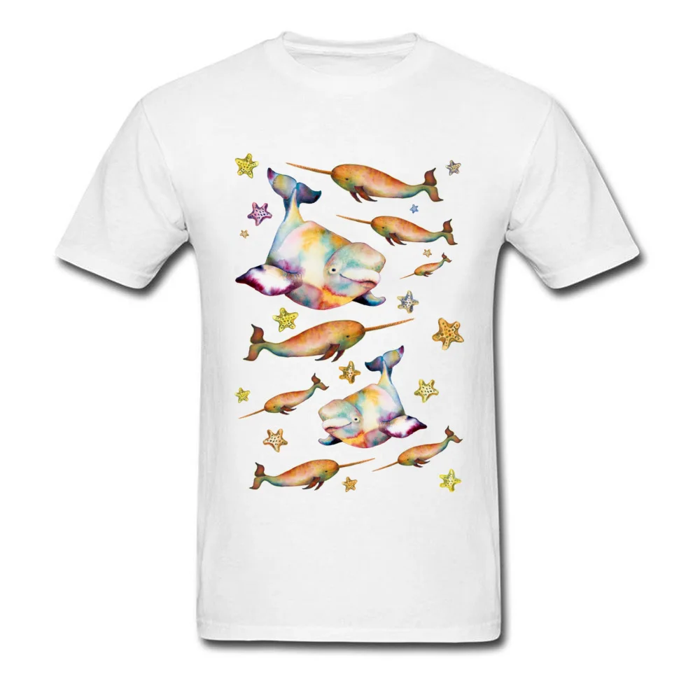 Party T Shirts 2018 Fashion Short Sleeve Group 100% Cotton O-Neck Men Tops T Shirt Custom Tops Shirts Thanksgiving Day Beluga and Narwhal among the Starfish Stars white