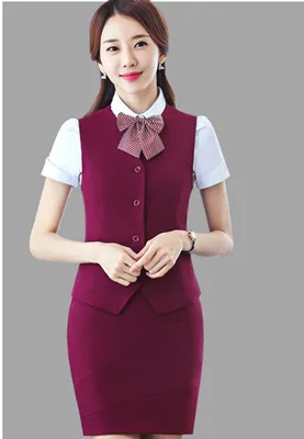 Новая Сексуальная разноцветная одежда для работы в отеле летняя помощник профессионального косметолога Передняя касса стюардесса юбка униформа - Цвет: purple red 2pcs