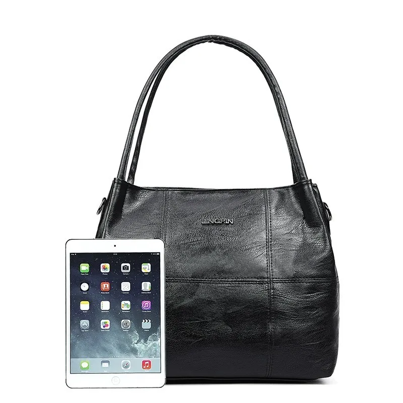 2 pc/s النساء حقائب يد جلدية عالية الجودة Sac المحافظ و حقائب 2019 الإناث الجلود حقيبة كتف خمر الأعلى مقبض حقيبة