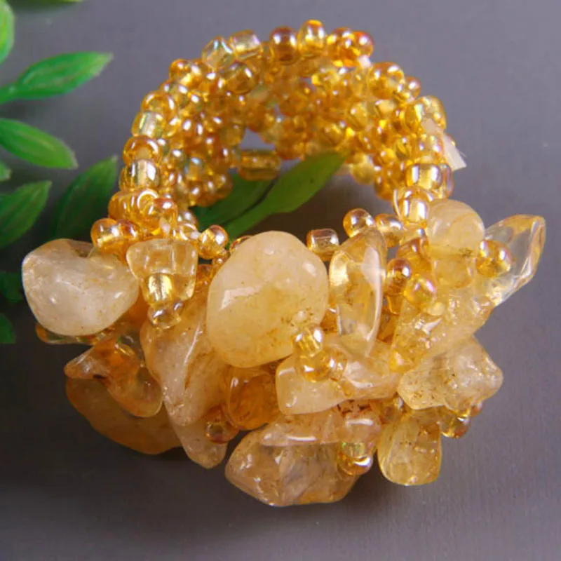 

Handmade Elastic Yellow Crystal Beads Finger Ring Stretch Size 8-9 Jewelry For Gift X006
