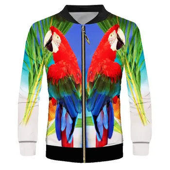 

Novelty Parrot Mens Baseball Bomber Jackets 2019 Winter 3d Animal print Zip up Sportswear Coats Unisex Custom Plus Size S-6XL