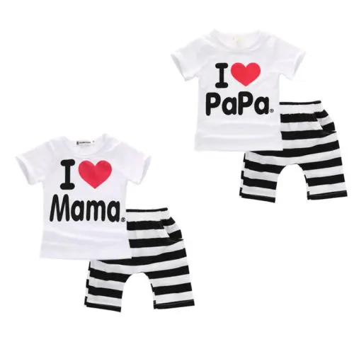 Комплект из 2 предметов для новорожденных, близнецов, маленьких мальчиков и девочек, «I Love Papa», футболка с надписью «Mama»+ штаны, комплект одежды комплекты из 2 предметов одежда для малышей